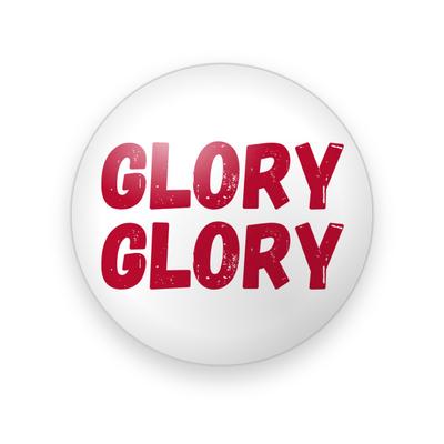 UGA #017 button. White background with “Glory Glory” in distressed red heavy block capitals.